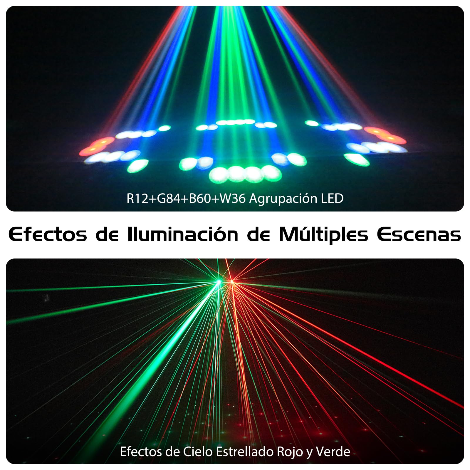 Lampada da Palco a 192 LED Luce da Festa, Luci da Discoteca con Effetti di Luci, Controllo Automatico/Sonoro/DMX/Faro Flash DJ con 23 Effetti di Luce, per Discoteca, Festa, Club, Palco, Bar