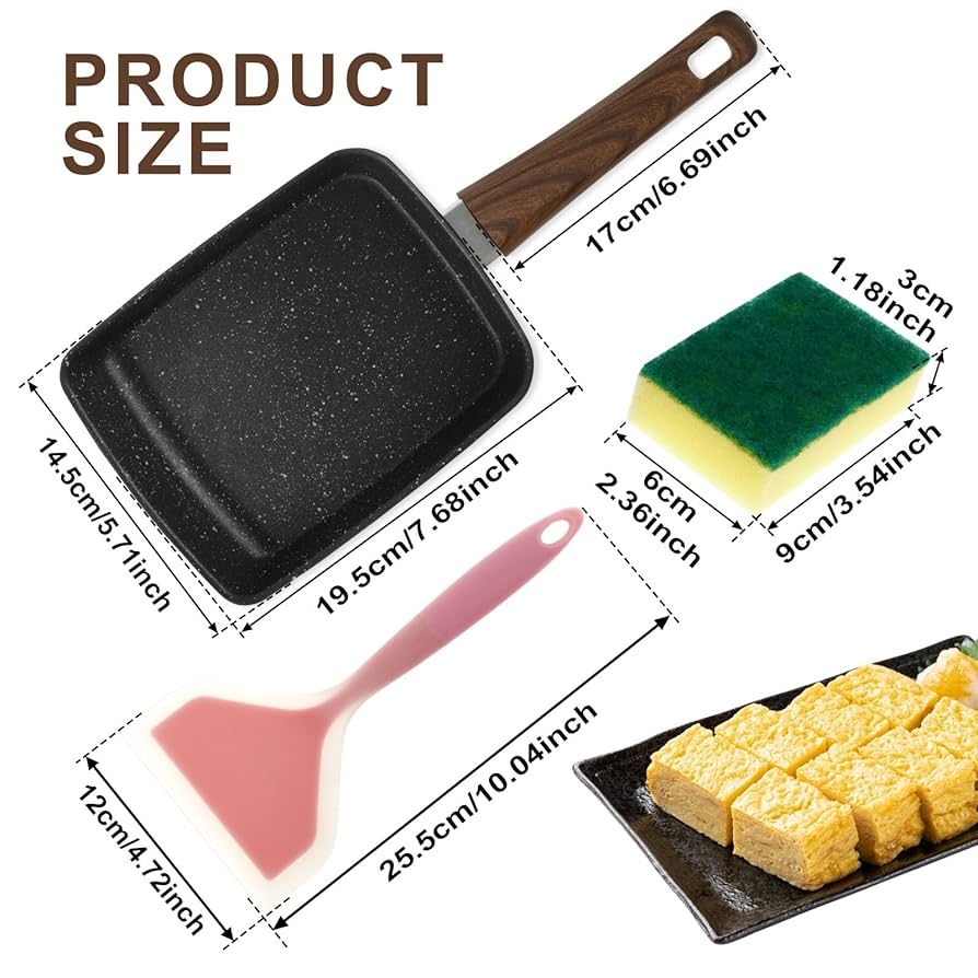 Tcwhniev Rectangle Tamagoyaki Pan Set Iron Nonstick Japanese