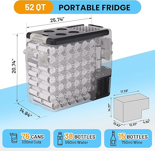 Miniatura 6 de Refrigerador de 12 voltios, enfriador eléctrico de 53 cuartos (50 L), portátil de 12 V24 V CC 110-240 V CA, refrigerador de 12 V de 0   50 ,