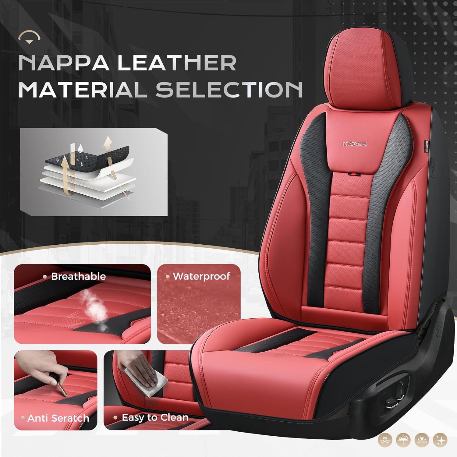 Coverado Car Seat Covers, Front Covers for Cars, Car Seat Cover Front Seats, Automotive Seat Cover, Waterproof, Leather Car Seat Cushion, Universal Interior Covers Seat Protectors for Most Cars