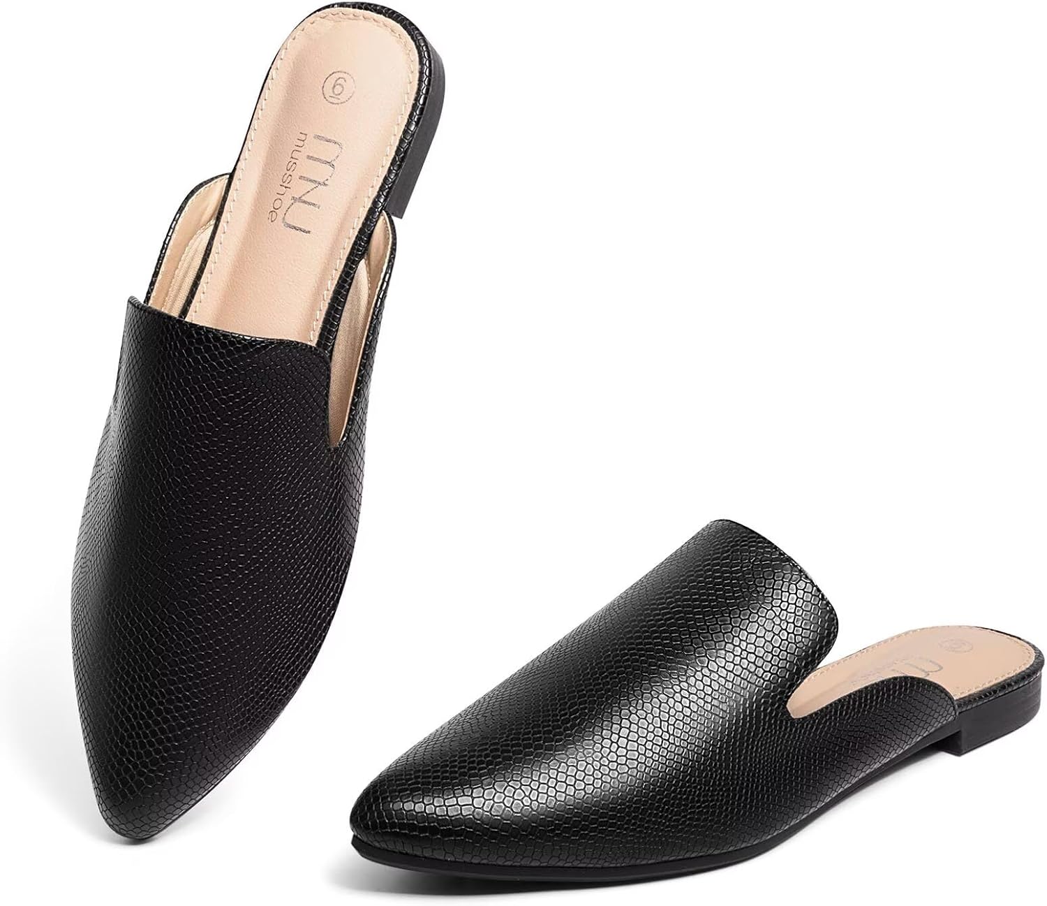 MUSSHOE All-Season Women's Mules:Pointed Toe Backless Loafers:Slip-on Dressy Comfortable Casual Office Business Flat Shoes for Working Women Aged 25-45