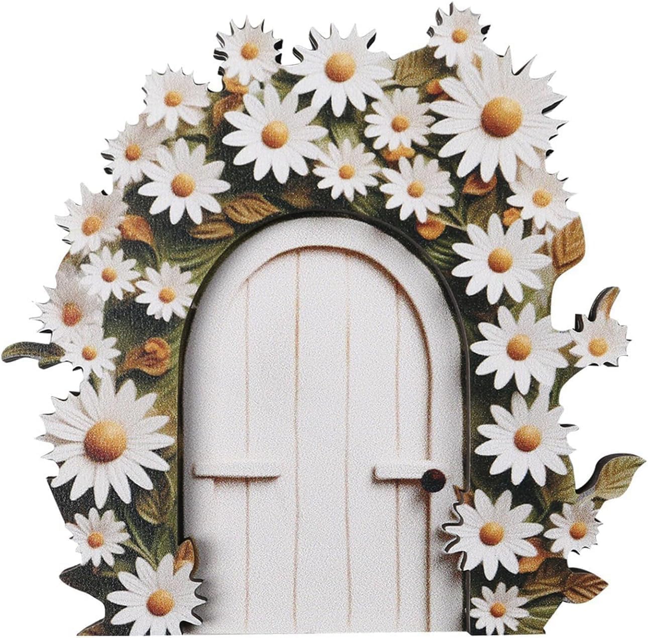 Zcccc White Daisy Frame Fairy Door, Garden Tree Stump Decor, Miniature Outdoor Landscape Decoration For Tree Stumps Decors Fairy House