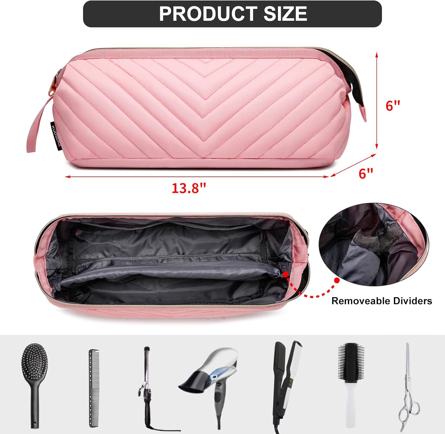 Hair Tools Travel Bag for Shark Flexstyle Dyson, Quilted Case Organizer Bag, Gift for Women Hair Accessories Storage Bag, Travel Hairdryer Portable Bag for Women, Pink - Image 3