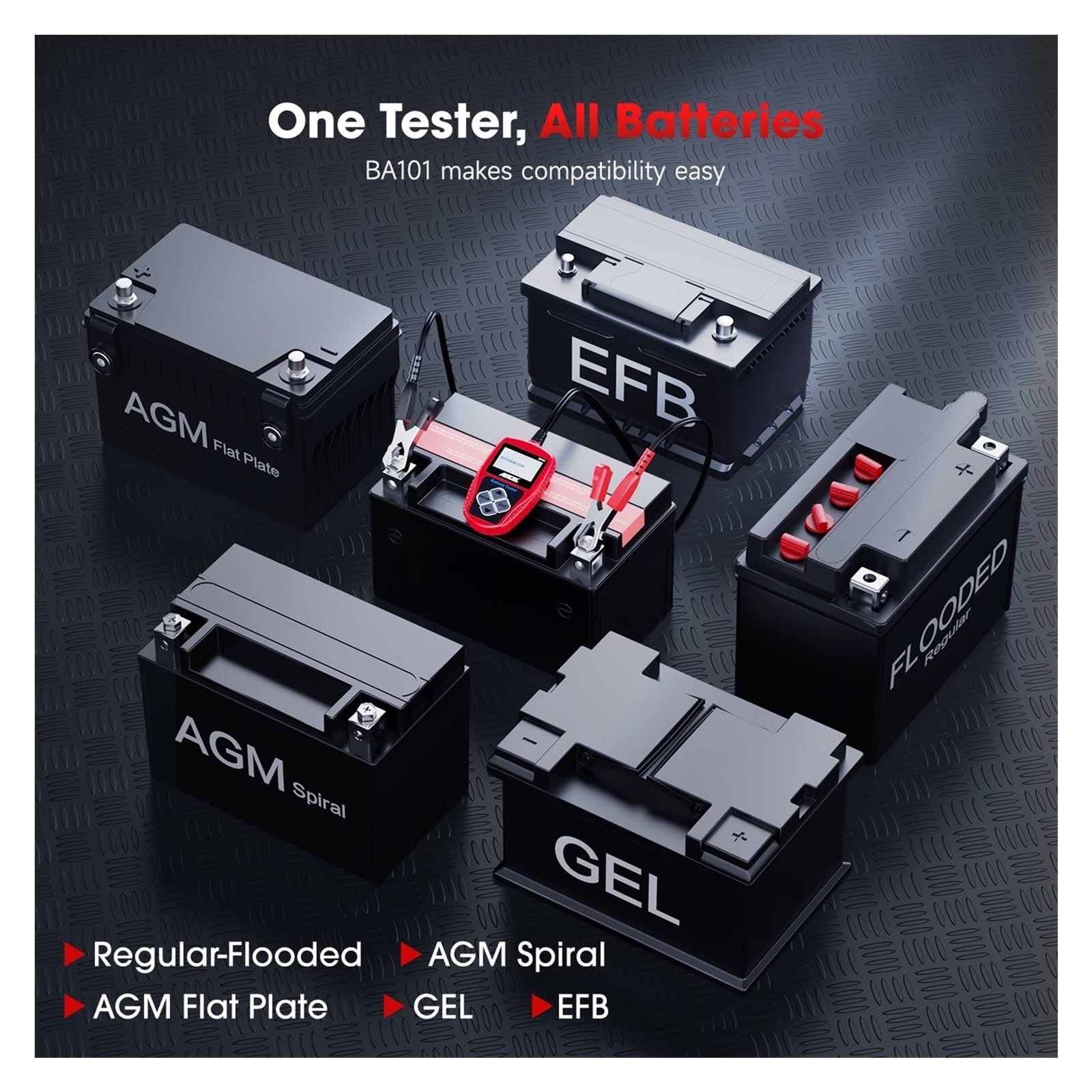 Tester per batterie, Tester for batteria auto BA101, strumento diagnostico for alternatore autoistico digitale da 12 V, capacità di carico 100-2000 CCA