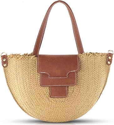 QTKJ Straw Bag, Summer Beach Bag for Women, Hand-Woven Soft Handbag Underarm Bag, Large Crossbody Bag, Woven Bag Suitable for Vacation Travel Daily (Khaki)
