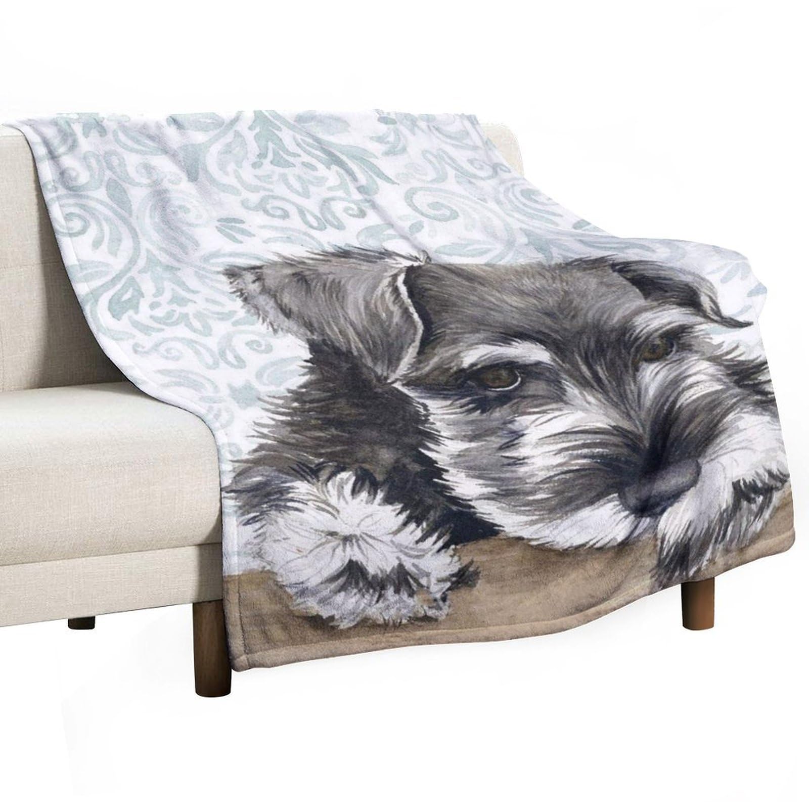 MHYRAC Flannel Blanket, Cute Schnauzer Dog Throw Blanket for Couch Sofa Bed Office, Soft And Comfortable Without Pilling