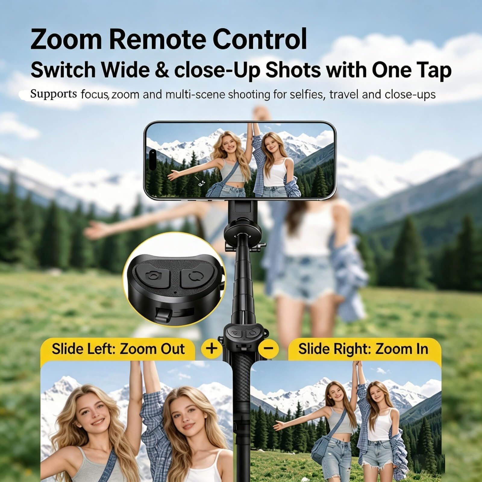 Bastone Selfie Magnetico con Treppiede – Magnete N52 potente, Telecomando Bluetooth con Zoom e 20m di portata, Mini 11,5cm, Piedino a 4 gambe, Rotazione 360° – Per Vlogging e Live Streaming