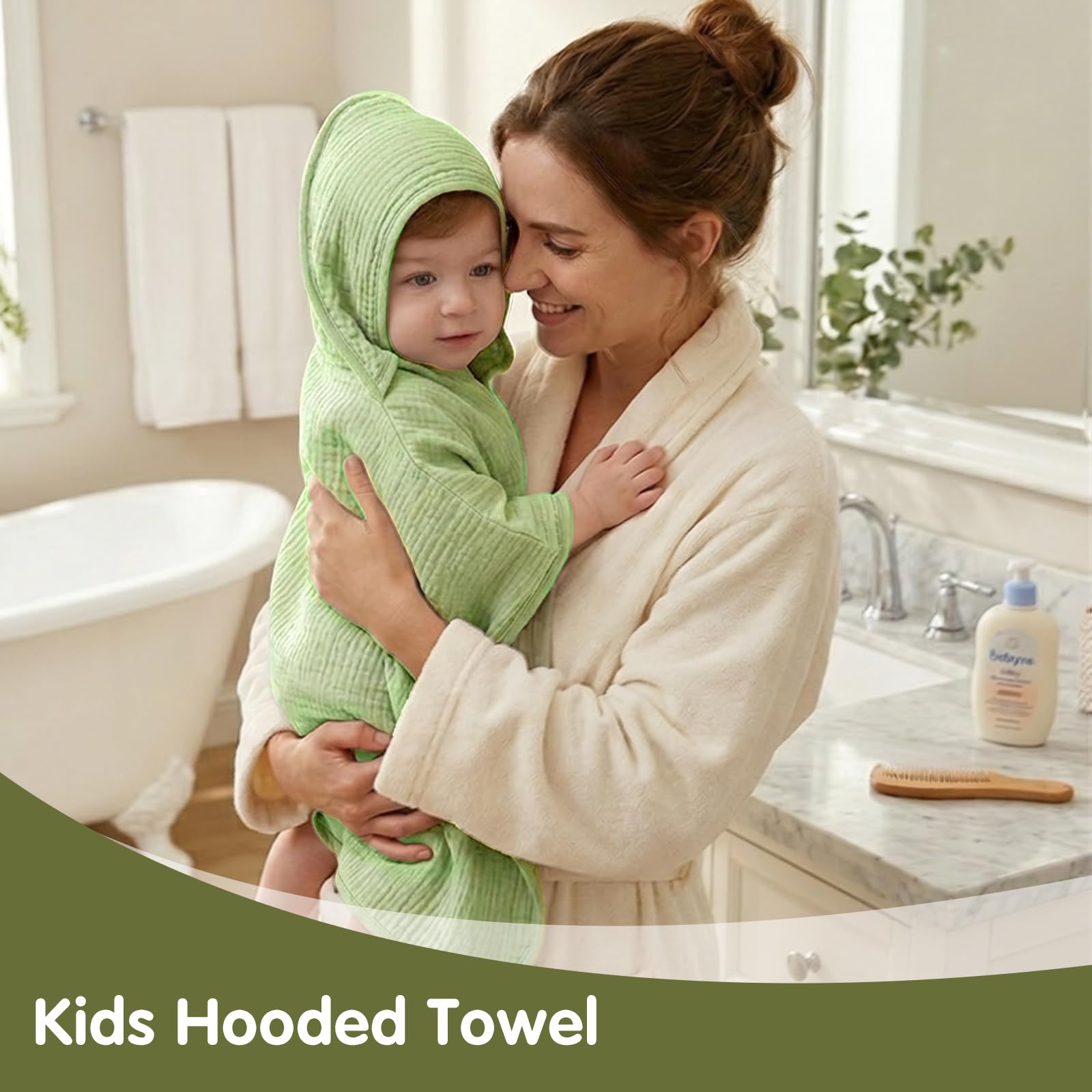 Serviette de Bain Bébé Enfant avec Capuche 100% Mousseline de Coton, Cape de Bain Enfant Douce et Respirante, Poncho de Bain de 0 à 6 Ans, Sortie de Bain Absorbante pour Bain, Plage et Piscine