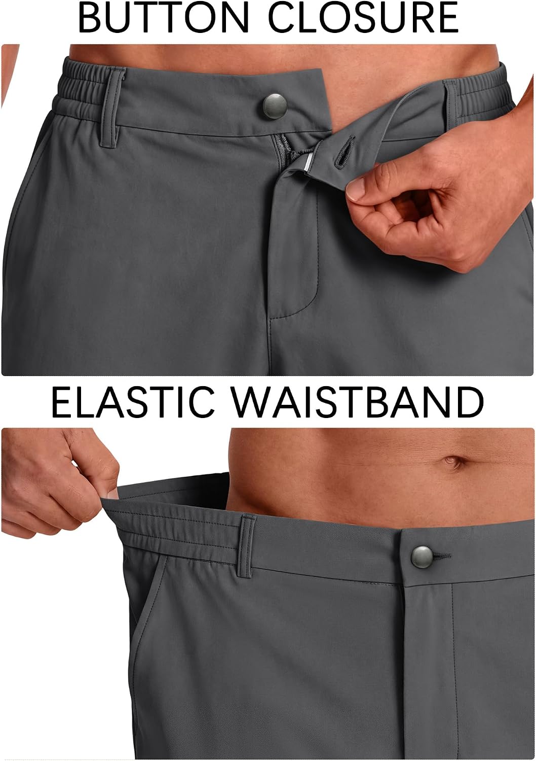 Men Casual Shorts 9" Stretch 6 Pockets Quick Dry Lightweight Elastic Waist No Lining Hiking Travel Golf
