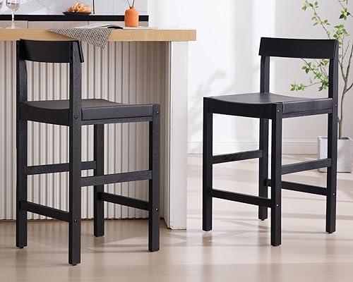 HNY Juego de 2 taburetes de bar negros de 26 pulgadas de altura de mostrador, taburetes modernos con respaldo y reposapiés, sillas de isla de piel