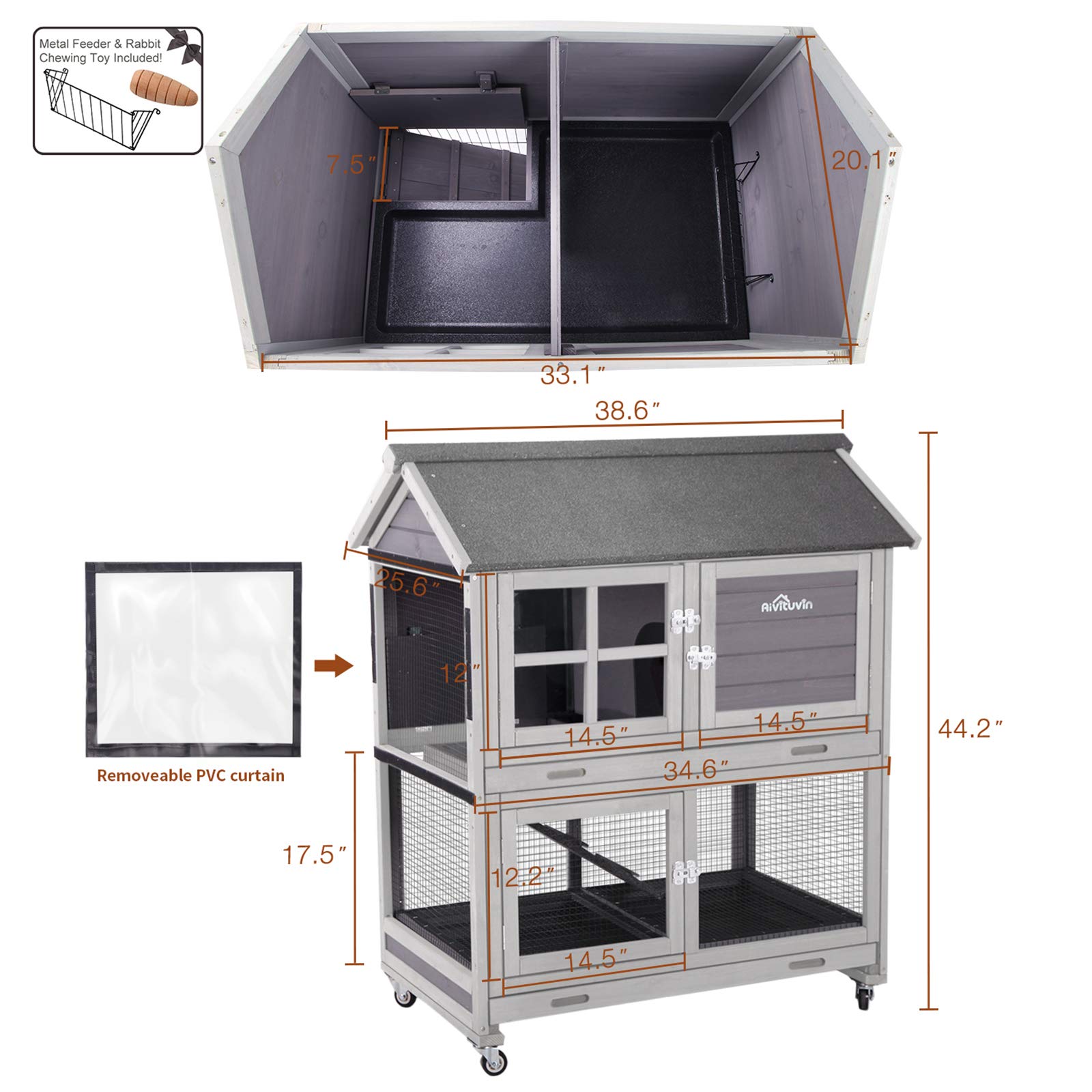 Aivituvin Rabbit Hutch Outdoor Large, Rabbit Cage Indoor Bunny Hutch