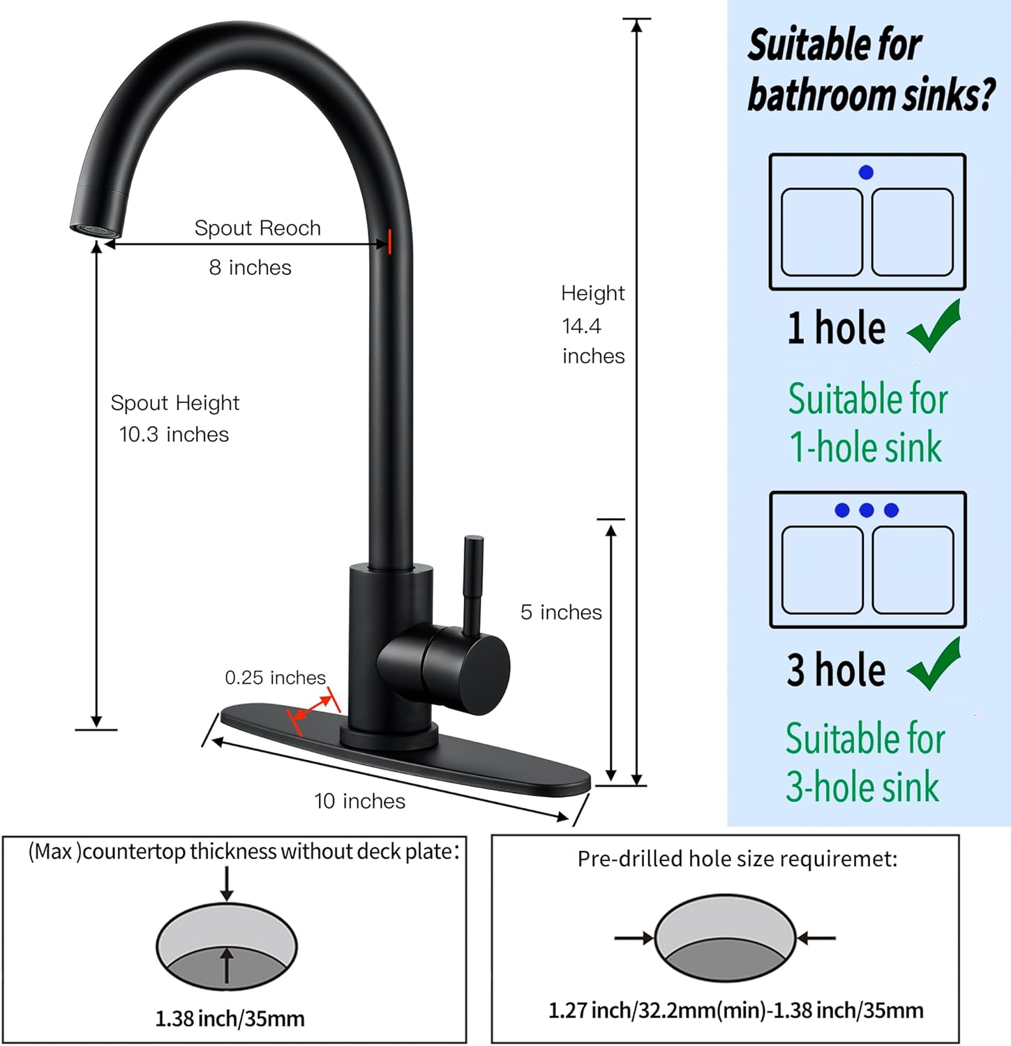 Single Handle High Arc Matte Black Kitchen Faucet Stainless Steel Commercial Single Hole Kitchen Sink Faucet, Modern One Hole Bar Sink Faucet with Deck Plate - Image 6
