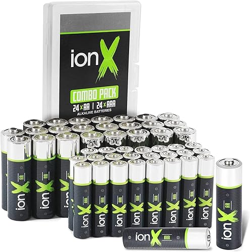 ionX Baterías de alta calidad 24 pilas AA y 24 AAA paquete combinado de baterías alcalinas de alto rendimiento de 15 voltios en almacenamiento de