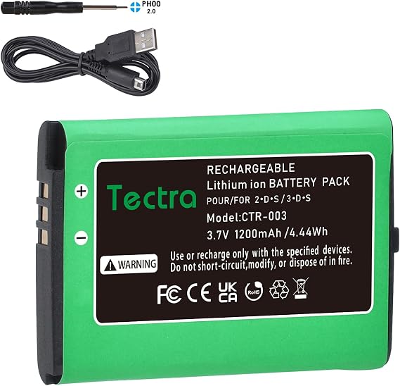Tectra CTR-003 CTR003 Battery Compatible with Nintendo 3DS 2DS Gaming Console + Charging Cable(Not Compatible with New 3DS and 3DS XL)