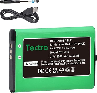 Tectra CTR-003 CTR003 Battery Compatible with Nintendo 3DS 2DS Gaming Console + Charging Cable(Not Compatible with New 3DS and 3DS XL)