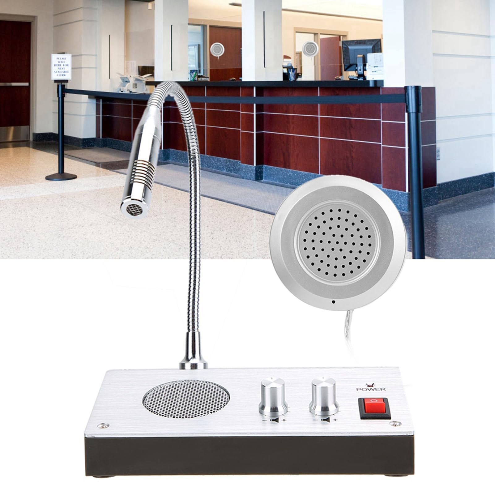 Micrófono de Intercomunicación, Altavoz de Micrófono de Ventana de Vidrio, Estación de Hospital del Banco Ventana Walkie-Talkie con Anti-interferencia y Salida de Grabación de Audio Bidireccional(EU)