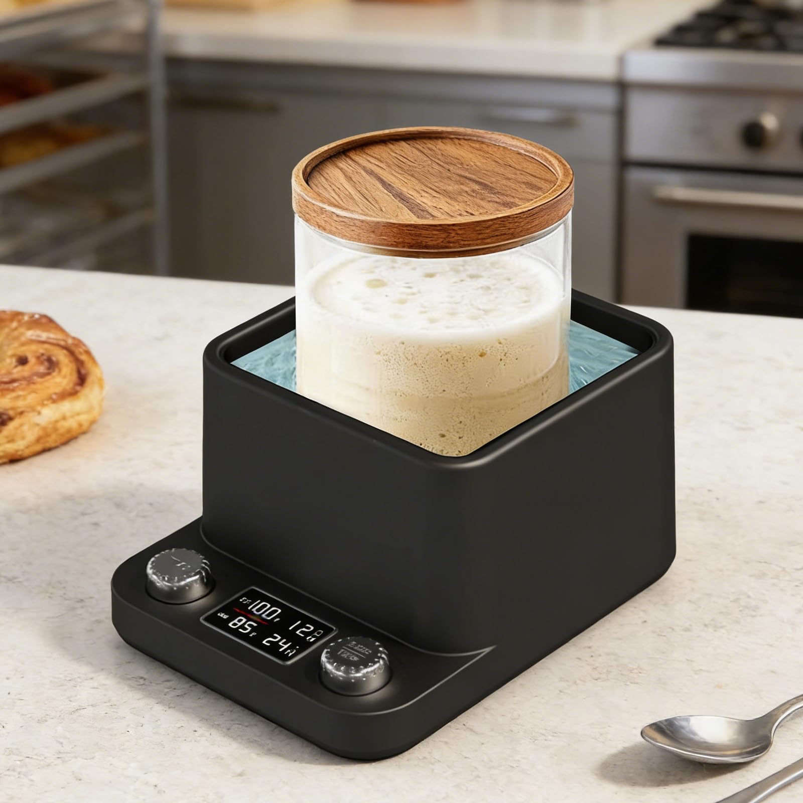 Sauerteig Starter Wärmer, 360° Gleichmäßiges Wasserbad-Sauerteigwärmer, Thermostat (21–40 °C), 198-Stunden-Timer, intelligenter Gärbehälter für die Herstellung von Kombucha, Joghurt und Bier