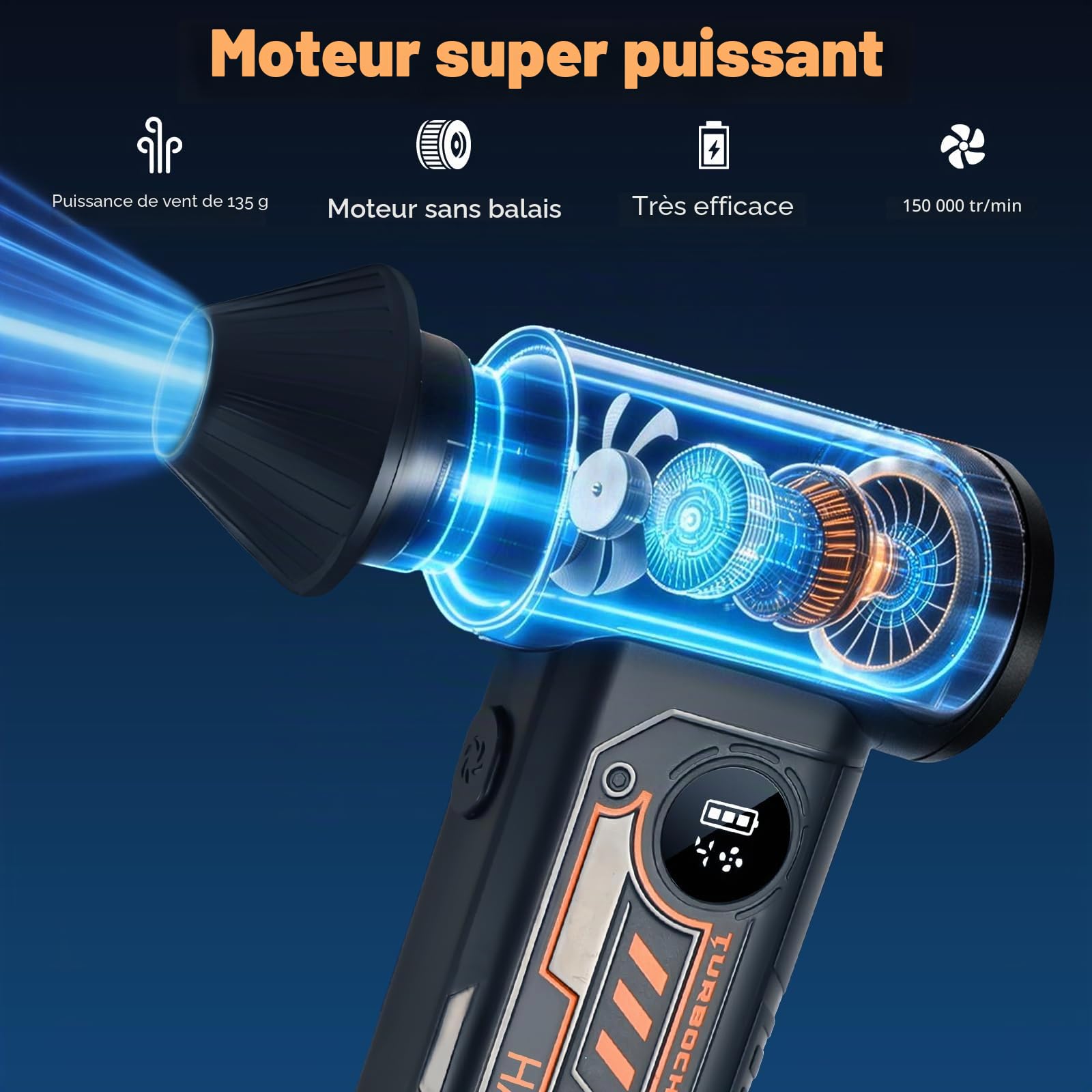 HANSILK Souffleur Air Comprimé 150000 TR/Min 4 vitesses réglables | équipé d'un écran LED et Sans fil et portable.pour nettoyer PC, clavier, voiture, intérieur et extérieur de la maison