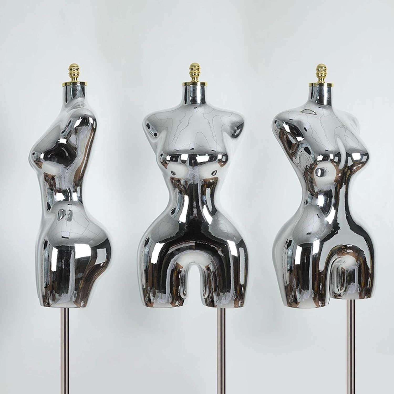 Electroplating Human Retail Mannequin Torso, Adjustable Height 63-82.67 Inches, Detachable Triangular Metal Manikin,Silver