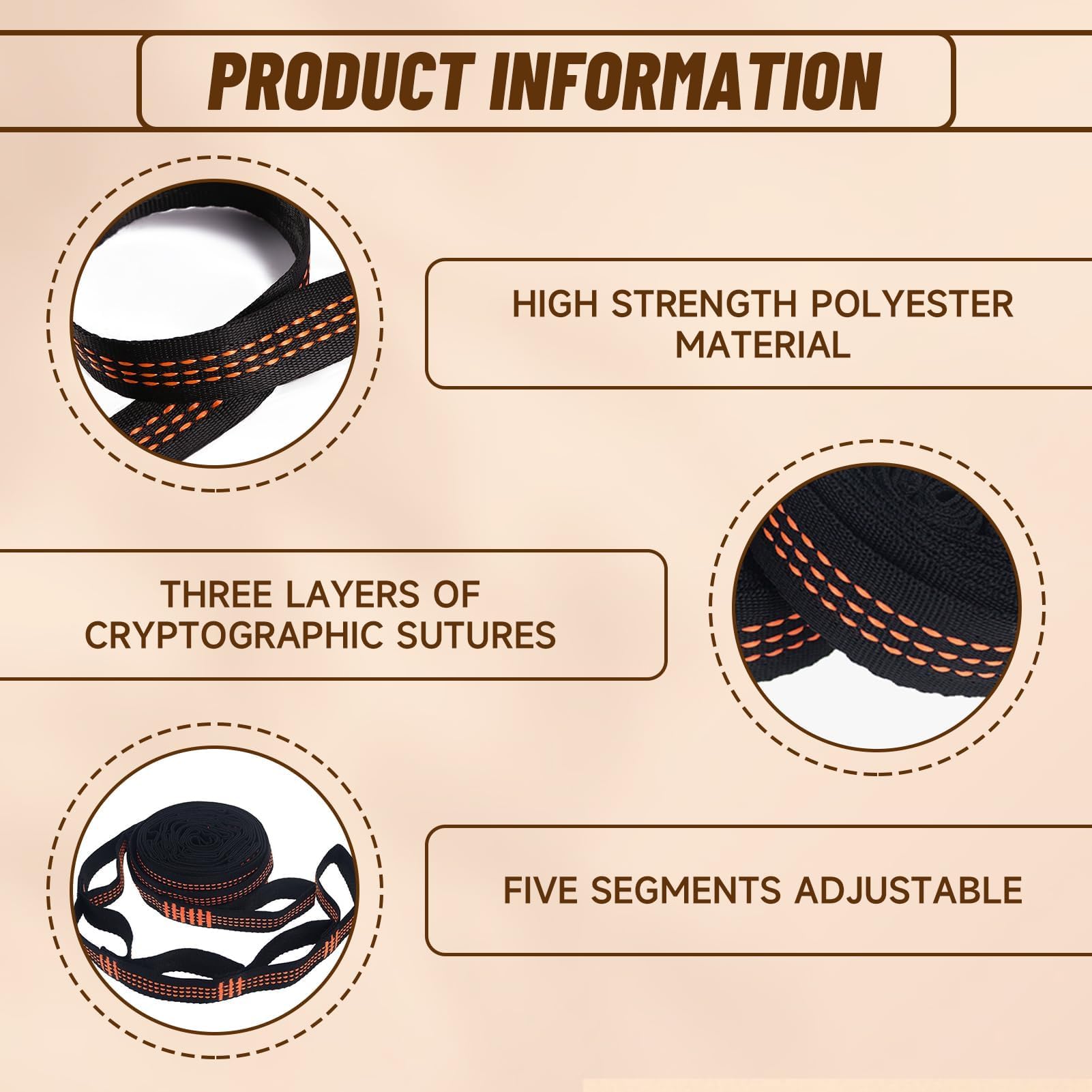 Cinghie Fissaggio Per Amaca Con Moschettoni - 2 Cinghie Da 2m X 2.5cm In Poliestere Alta Resistenza, Portata 300kg, 5+1 Passanti Regolabili Per Campeggio, Giardino, Spiaggia