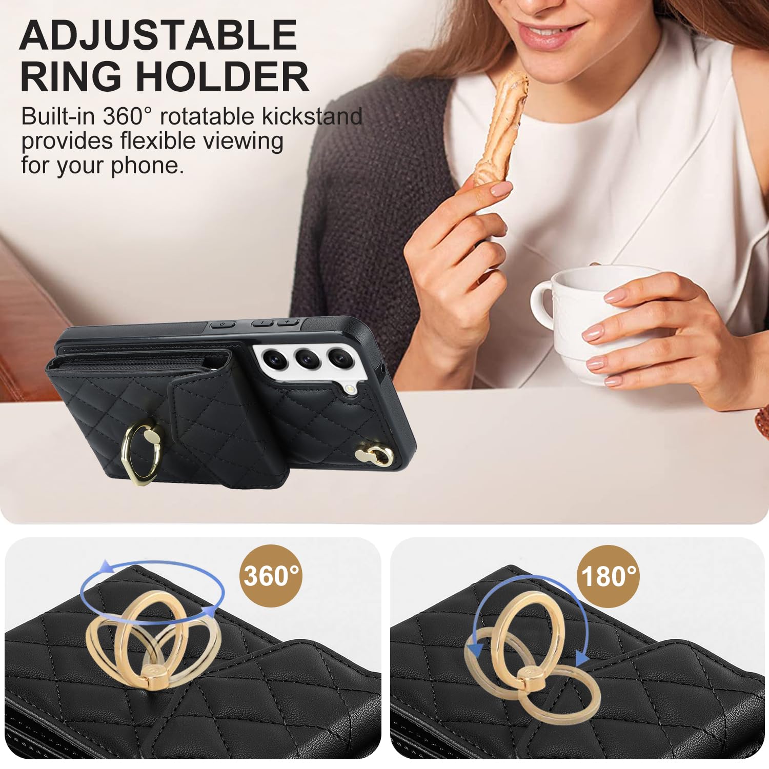 Asuwish Handyhülle für Samsung Galaxy S21 FE 5G Wallet Cover mit gehärtetem Glas Displayschutzfolie und Crossbody-Ring RFID Blocking Card Holder Cell S 21 EF S21FE5G UW S21FE 21S G5 6,4 Zoll Frauen