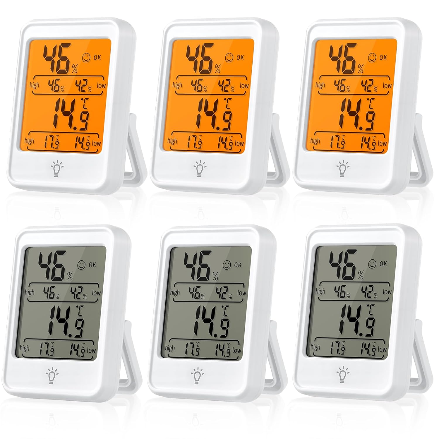 6 Pack Digital Hygrometer Indoor Thermometer - Smart Temperature Humidity Monitor with Backlight - Humidity Meter Mini Max/Min Record, Time, Calendar, Alarm, °c/°f Switch for Bedroom, School