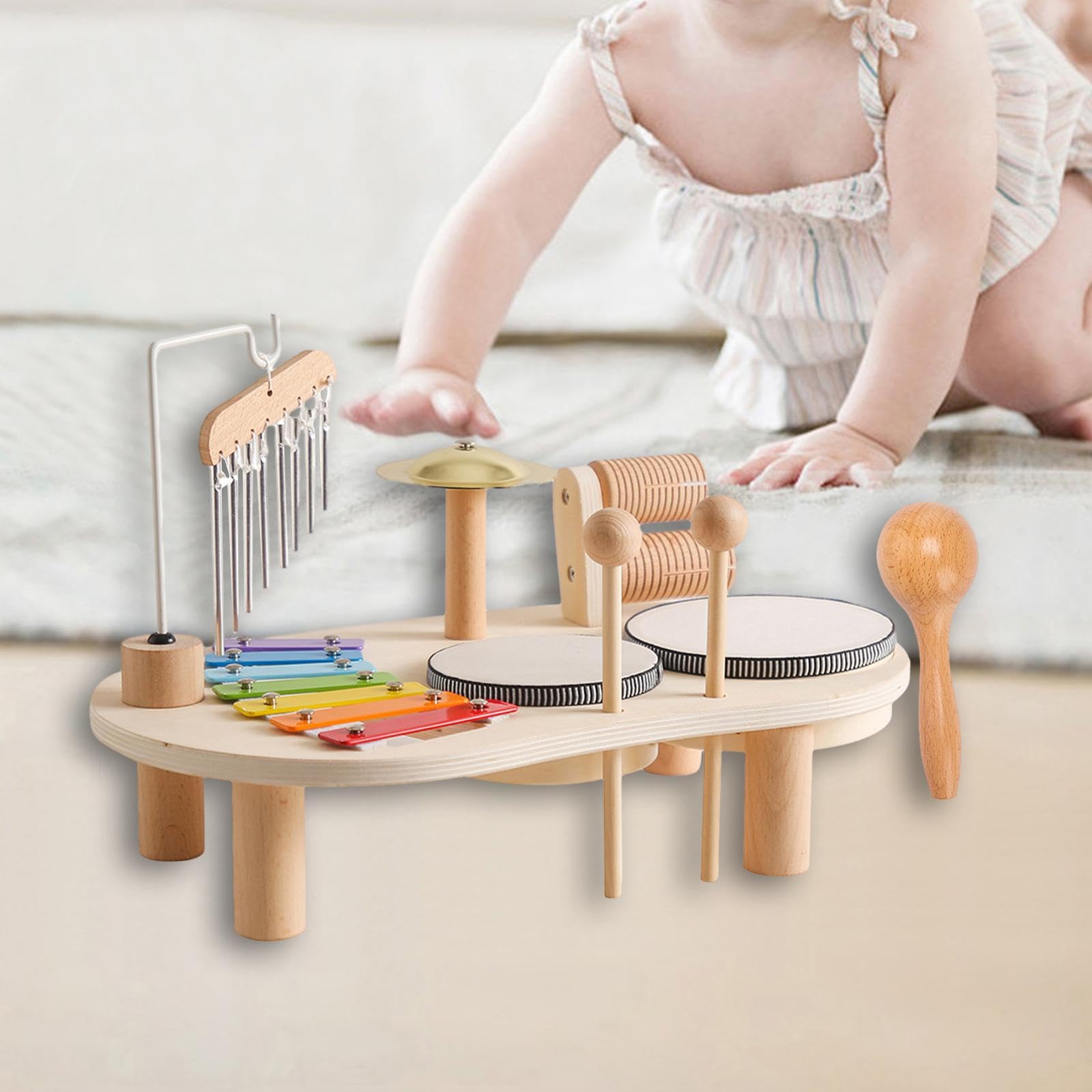 Tamburello Xilofono Giocattolo, Batteria per Bambini, Giocattolo Educativo Musicale, 5 in 1, Allenamento delle capacità Motorie