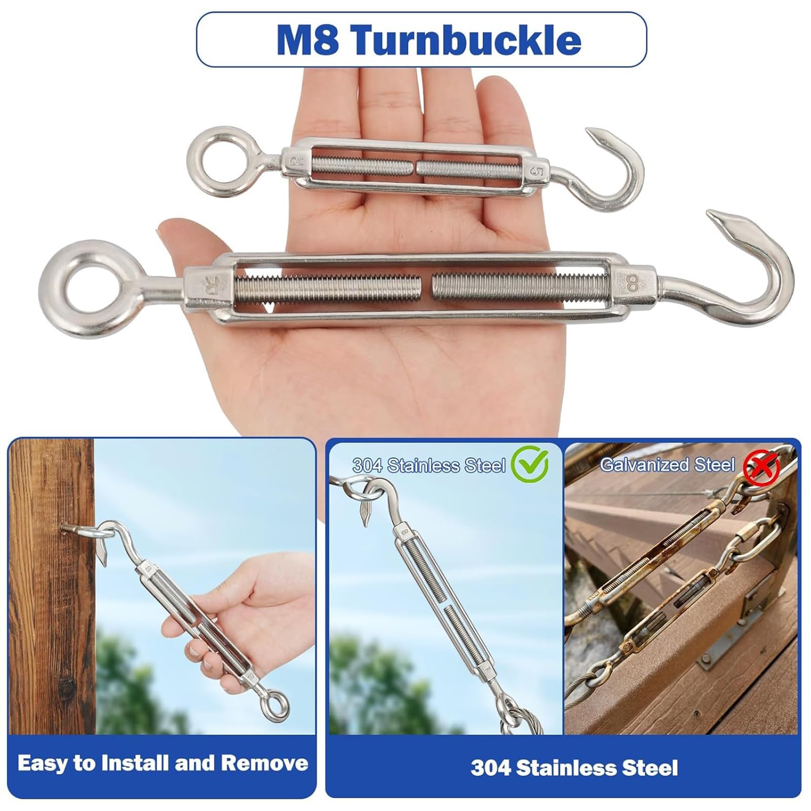 5mm Cavo Acciaio Rivestito 30m, M8 Tenditore Acciaio e Morsetti per Filo Stendibiancheria, per Stendibiancheria, Appendere Lamp