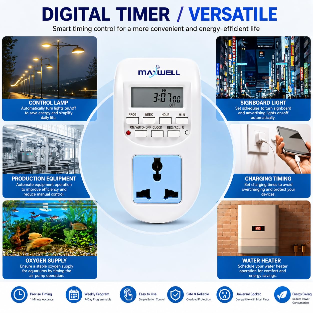 Maxwell 230V 24x7 Energy Saving Socket PlugType Digital Programmable Timer — Amazon image 4