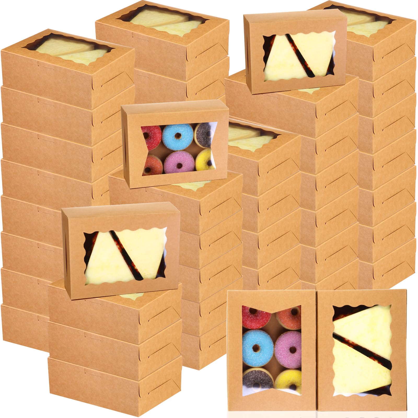 TaoBary 100 cajas de galletas de 8 pulgadas, cajas de panadería de 8 x 6 x 2.5 pulgadas, caja de papel desplegable automática con 2 ventanas de estilo para galletas, cajas de dulces para chocolate,