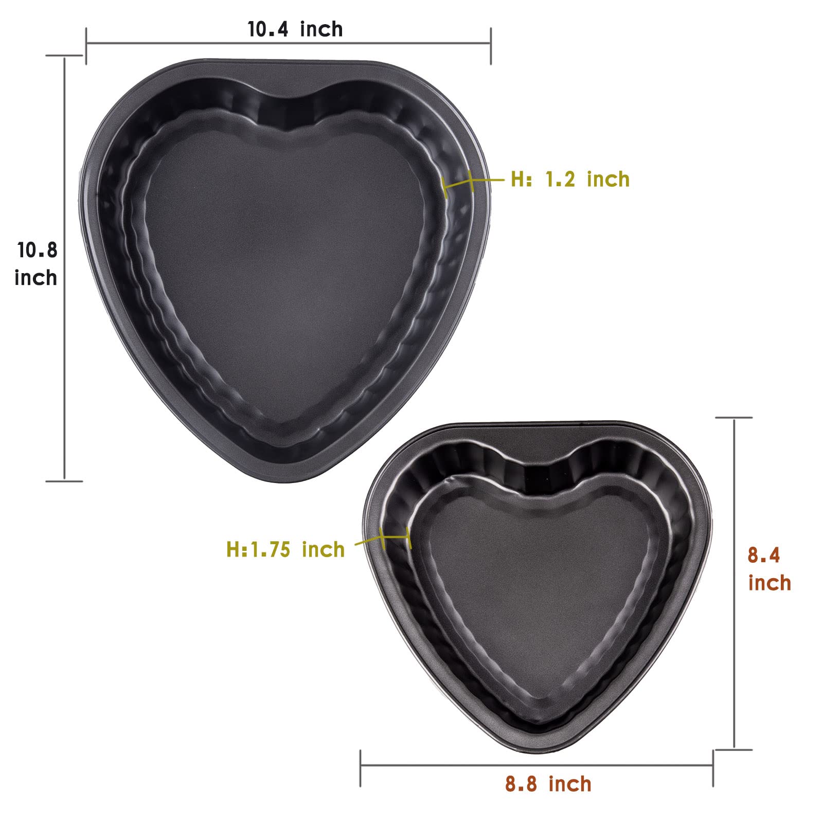 Lot de 2, moules à gâteau en forme de cœur - 20,3 cm et 23,9 cm - Moules à biscuits pour la Saint-Valentin, la pâtisserie, un mariage, un anniversaire