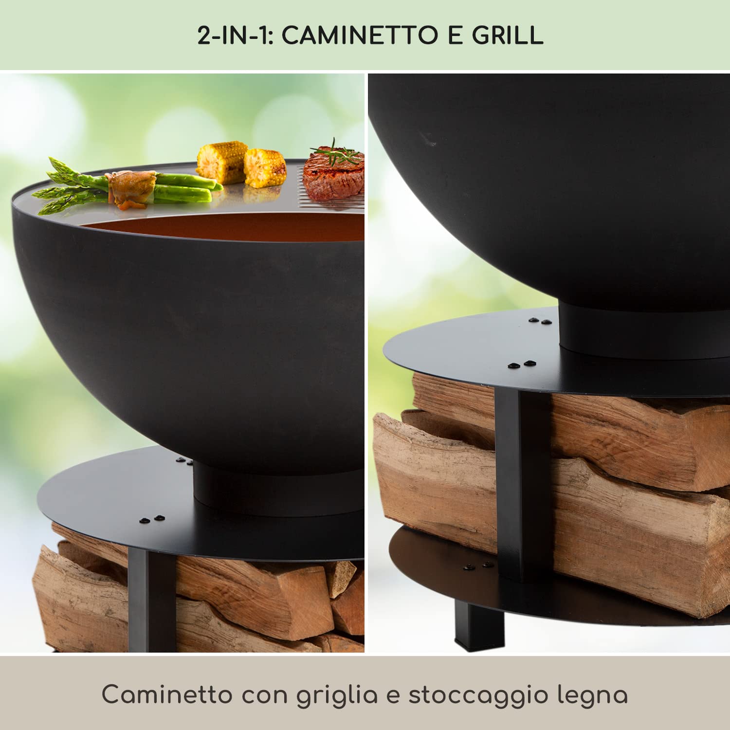Blumfeldt Braciere da Giardino, Bracere da Esterno Portatile con Griglia, Braciere Barbecue con Griglia in Acciaio Inox, Bracere da Esterno Legna, da Campeggio Copertura 60 x 56 x 60 cm