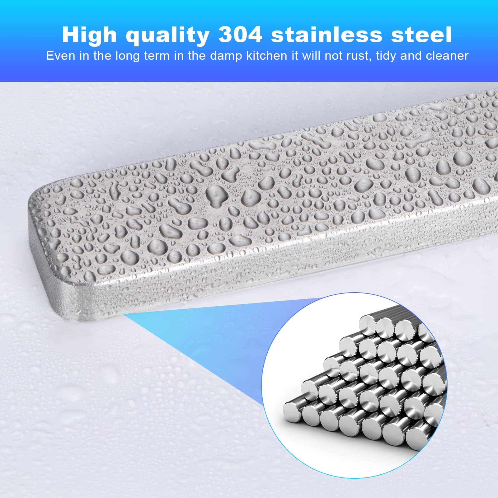 Fohil Messer Magnetleiste 40cm mit 3 Haken, Magnetleiste Edelstahl Messerhalter 16in Magnetisch Selbstklebend Küchenutensilien Werkzeugen Einfache Montage Magnetisch Wandmontage für Küche