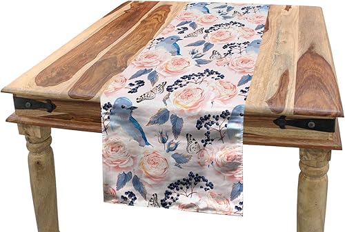 Miniatura 10 de Ambesonne Camino de mesa de arte popular polaco, motivo floreciente con flores y hojas coloridas de la región de Kaszuby, alfombra rectangular de