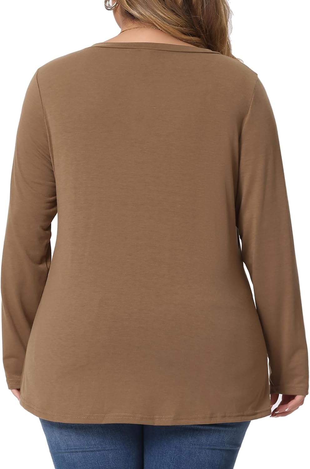 Agnes Orinda Plus Size Tunic Tops for Women Casual V Neck Loose Button Side Long Sleeve Basic Swing Blouses - Image 4