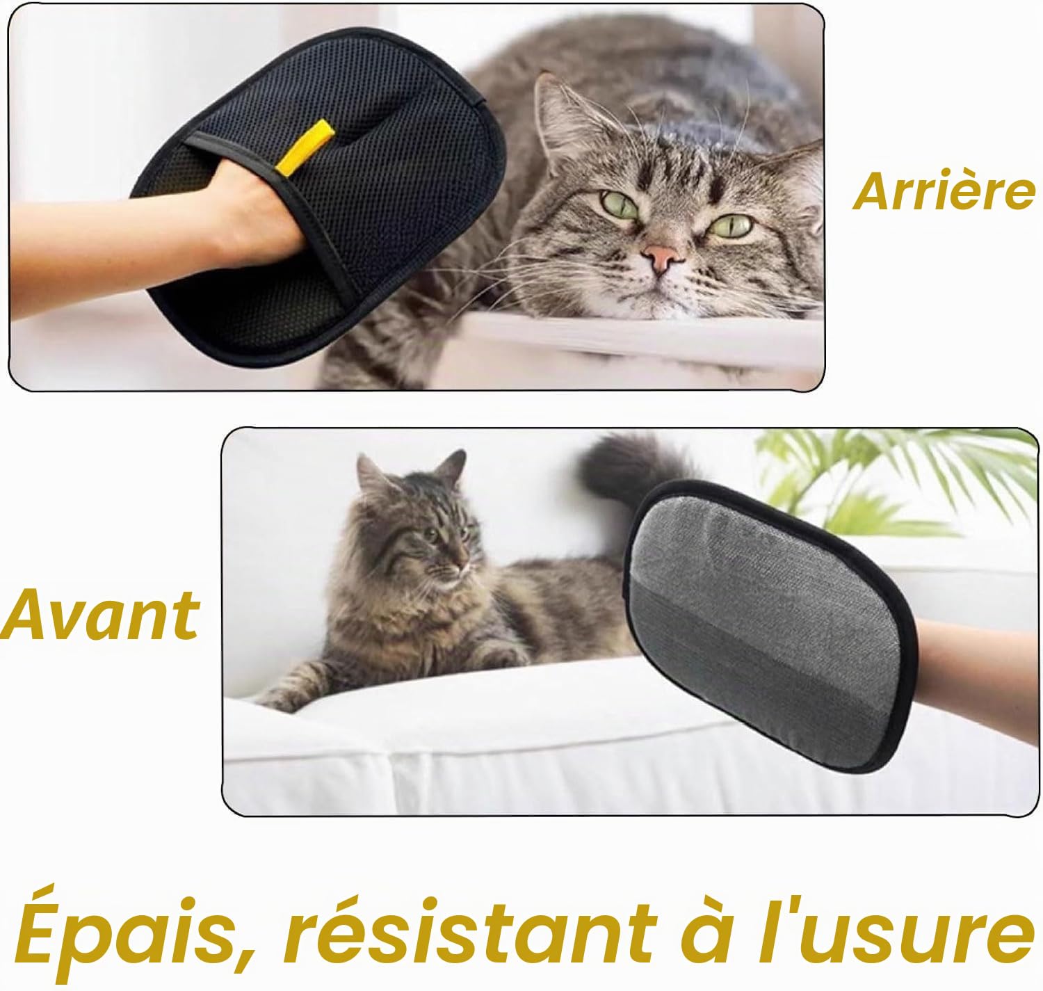 PurePath Gant d'épilation d'animaux – Gant de toilettage électrostatique lavable et réutilisable pour chien et chat pour meubles, sièges de voiture, vêtements (noir)
