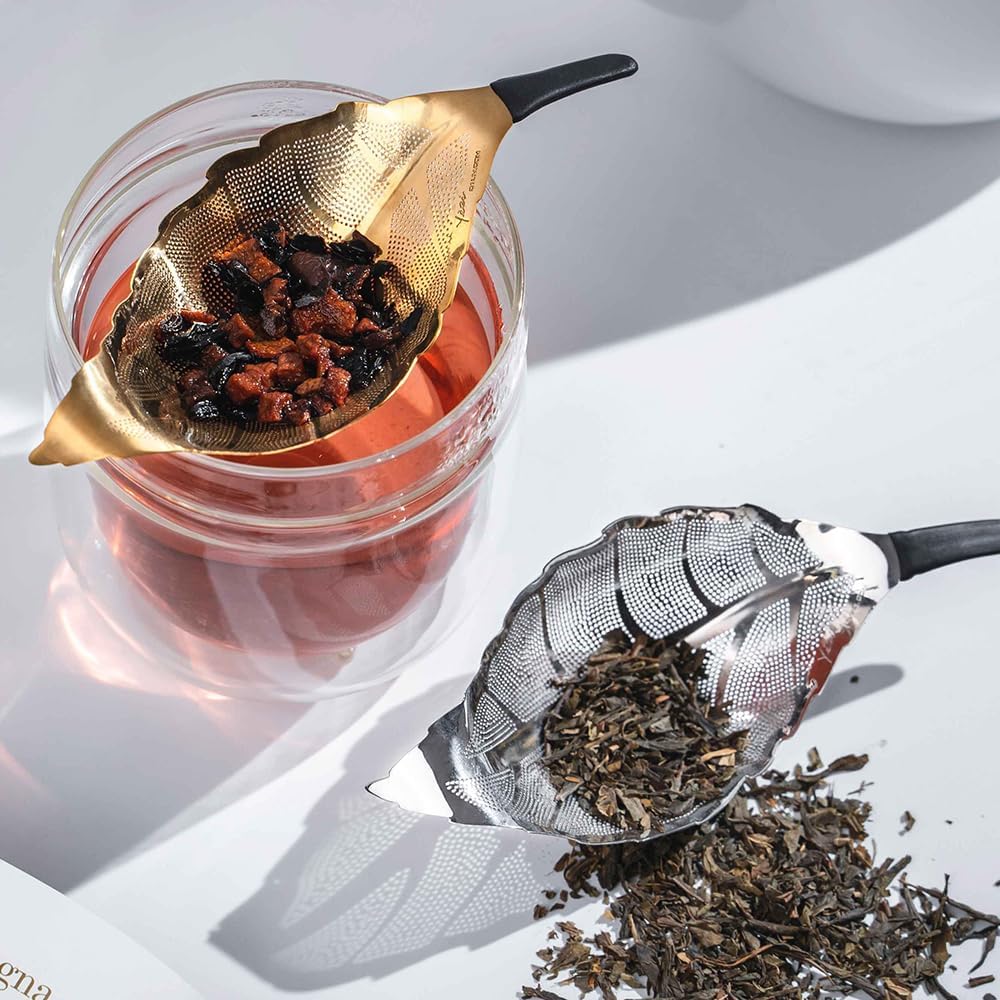 Colino da tè per tè sfuso, colino da tè in rete in acciaio inox, riutilizzabile, a forma di foglia, infusore per tè sfuso, filtro per tè a rete, a forma di foglia, carino (argento)