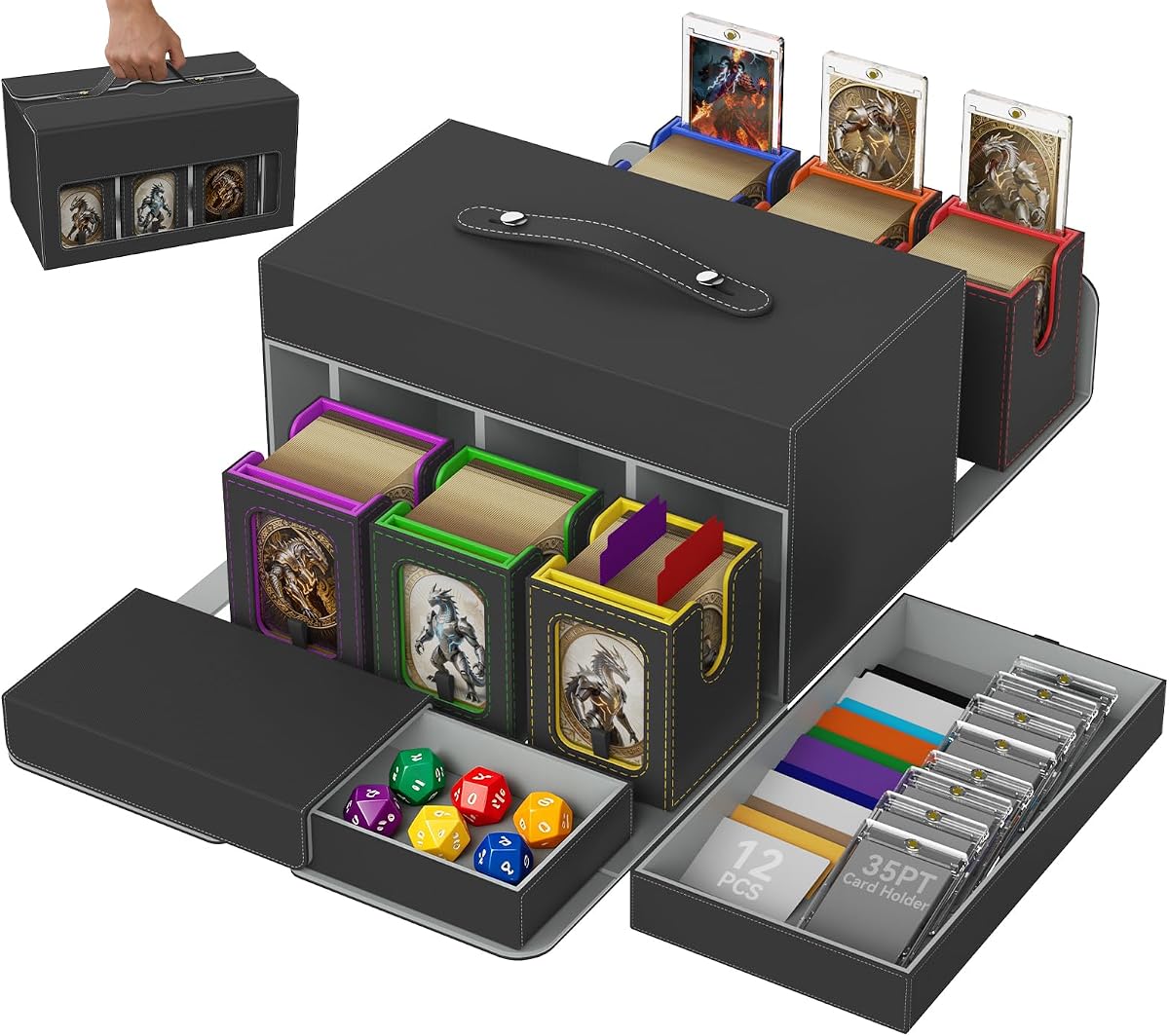 Cortile MTG Commander Deck Box,6-deck Modular Card Case and 2 Dice Trays | Removable MTG Deck Box Holds 780+ Double-Sleeved Cards,Ergonomic Handle and 35PT Magnetic Holders for TCG/EDH, Multicolour