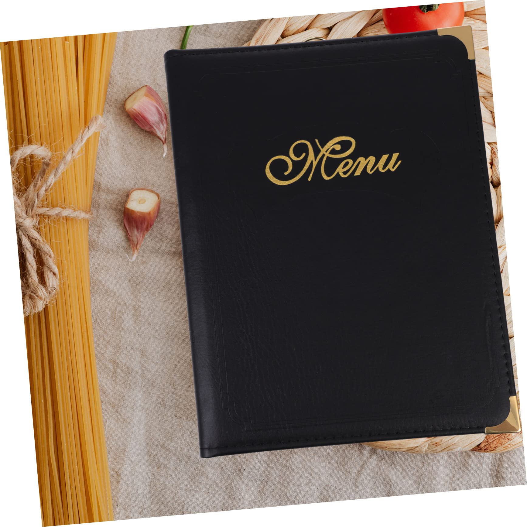 Carpeta de Menú Reutilizable de Pu Diseño de Páginas Deslizantes y Esquinas Redondeadas, Cubierta Negra Fácil de Usar para Restaurantes y Centros Comerciales