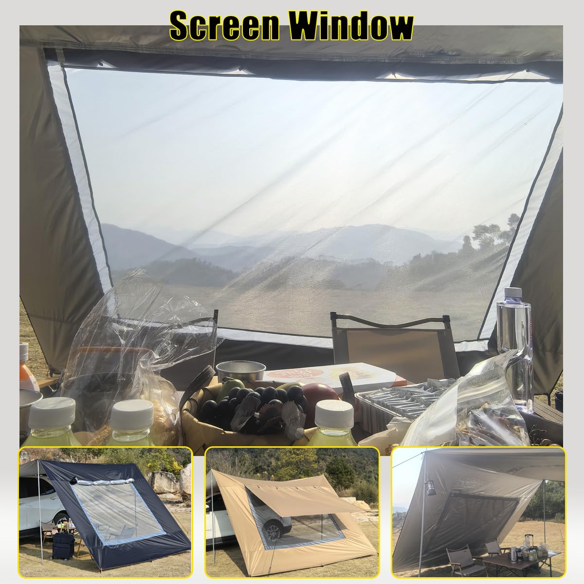 Tenda da Campeggio 3x5 per Van Caravan Portico Impermeabile e Antisole Abside Tende da Sole per Porta Posteriore Tarp da Campeggio con Palo (Nero, 3x5m)