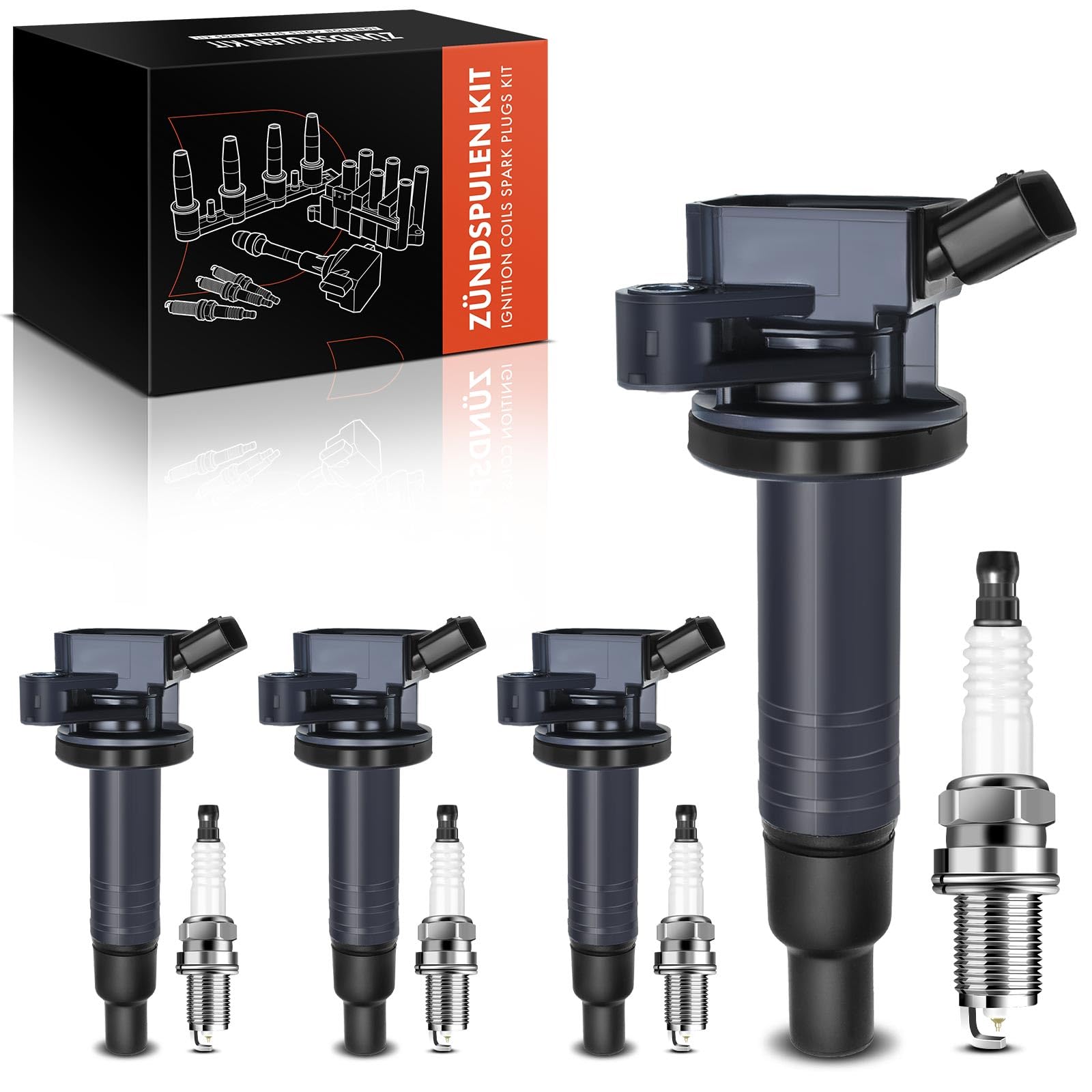 Frankberg Juego de 4 bobinas de encendido y bujías para gasolina | Compatible con: 107 PM PN, C1 PM PN, A.v.e.n.s.i.s Station Wagon T22, A.v.e.n.s.i.s T25, Aygo B1, A.v.e.n.s.i.s T22
