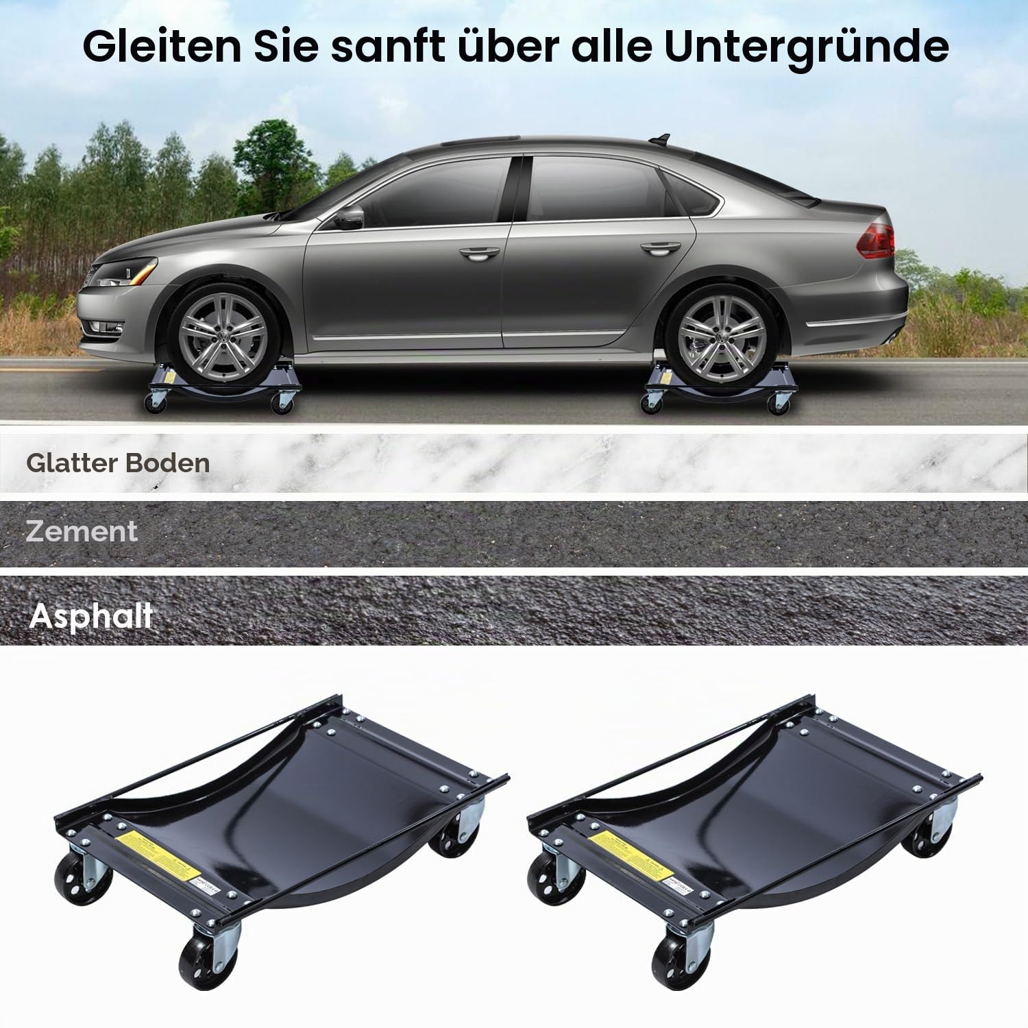 KATSU Tools 2 Stück Rad Rangierheber 1,5 Ton Tragkraft, Mobile Reifenplattform Wagenheber Rangierbrett Autowerk Rangierhilfe Auto PKW Rangierroller