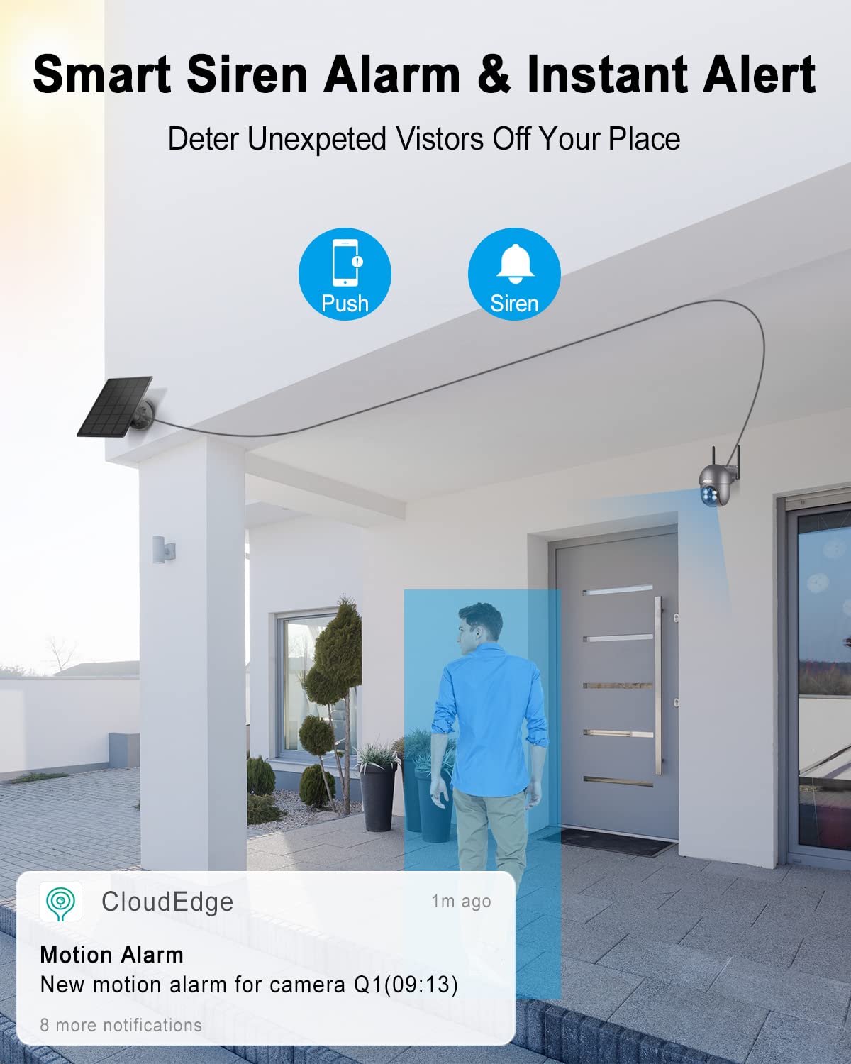 ANRAN 2K Telecamera WiFi Esterno Senza Fili con Pannello Solare, 360° PTZ Videocamera Sorveglianza con Batteria, Rilevamento PIR, Allarme, Visione Notturna a Colori, Audio a 2 Vie, Q1 Grigio 2Pz