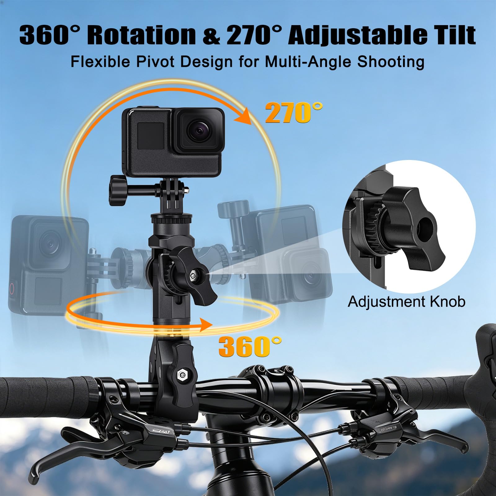 Supporto da moto per Insta 360 X5 X4 X6 GoPro Hero 13 DJI Pocket | Supporto a morsetto per manubrio di moto e 2 supporti adesivi flessibili per casco Insta360 X3 One X2 DJI Osmo Pocket 4/3