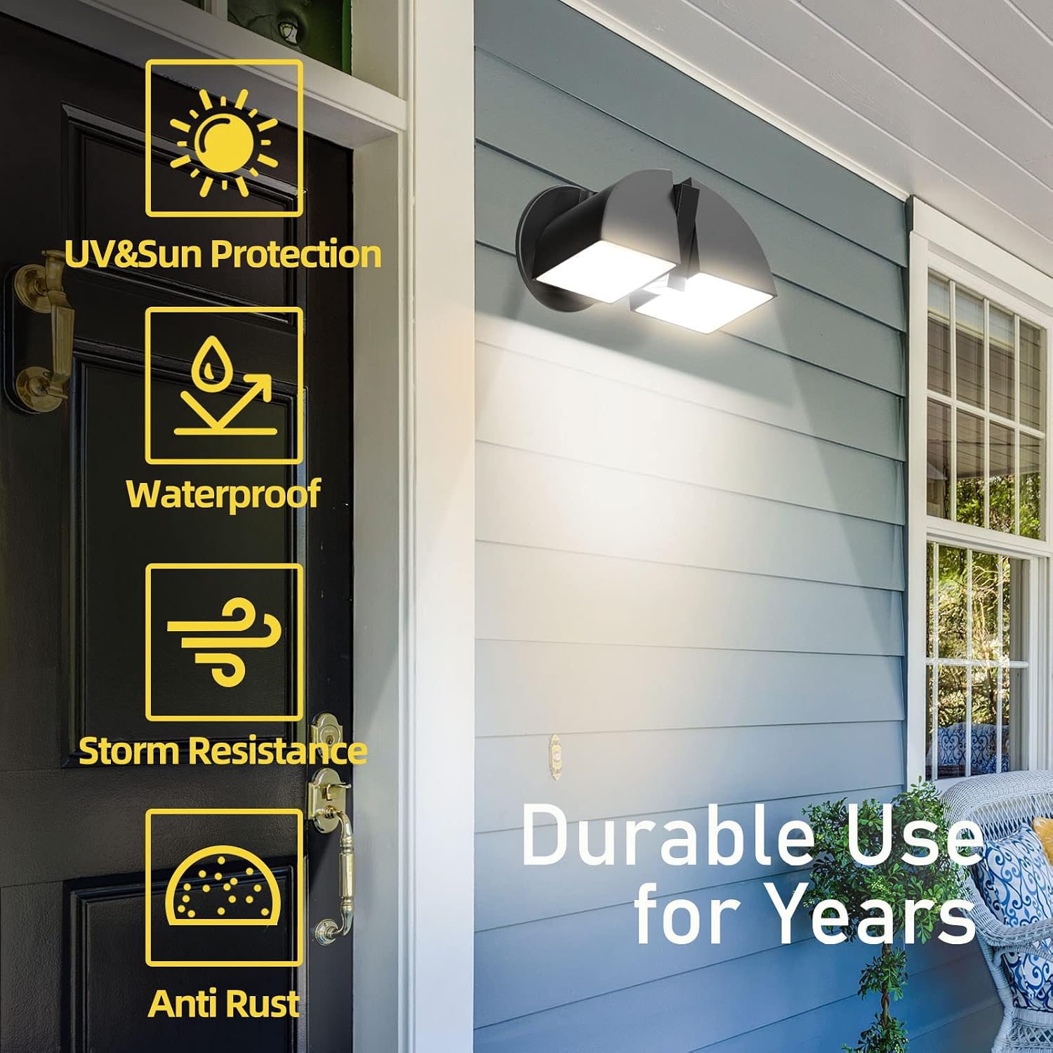 EMART Outdoor Light Fixture 4000K|1300LM, 330° Rotatable LED Modern Porch Exterior Sconce, Waterproof(Matte Black)