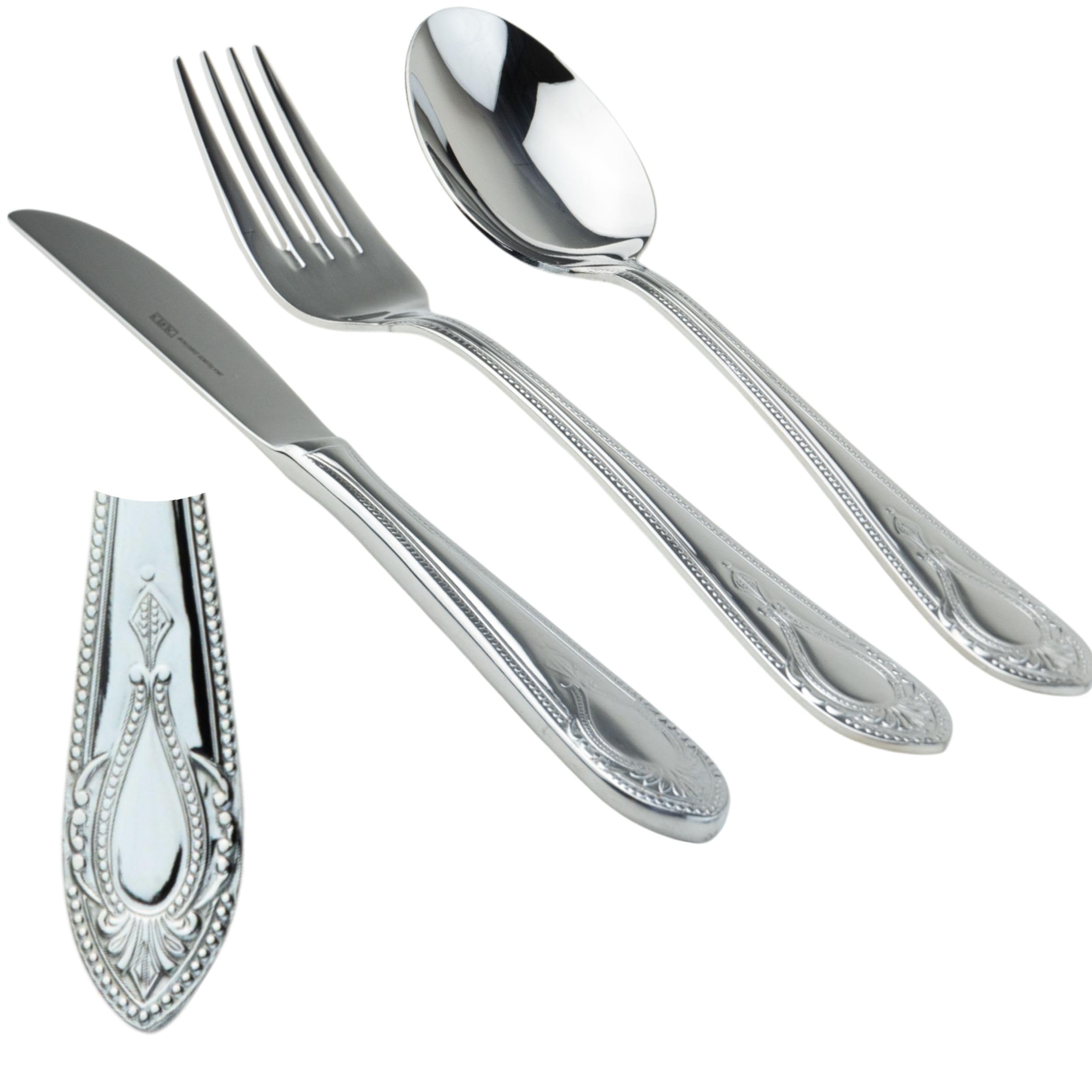 Cubertería CRC Koln 1285 Acero Inoxidable 18/10, 113 Piezas | Diseño Clásico, Cuchillos Monoblock Forjados