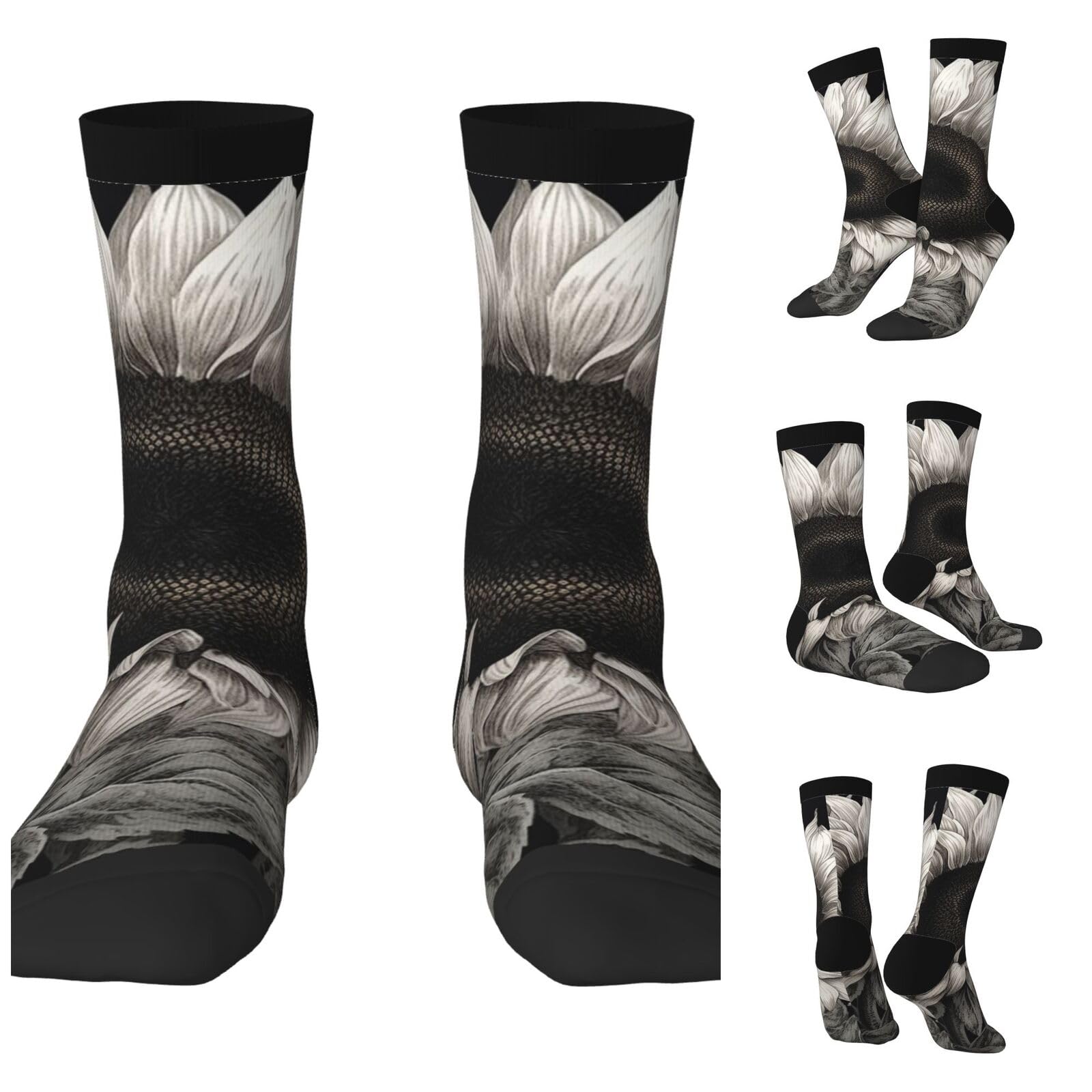 LZQPOEAS Sunflower Black Grey Athletic Socks Unisex Cushioned Crew Socks Hiking Running Calf Sock Soft Above Ankle Sock