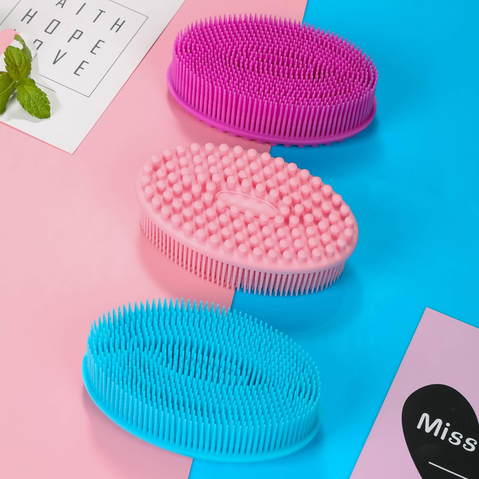 Silicone Loofah Exfoliating Body Scrubber Set of 3 Soft Bath Sponge Shower Brush Silicone Body Scrubber Loofah for Sensitive Kids Women Men All Kinds of Skin (Blue&Rose&Pink) - Image 4