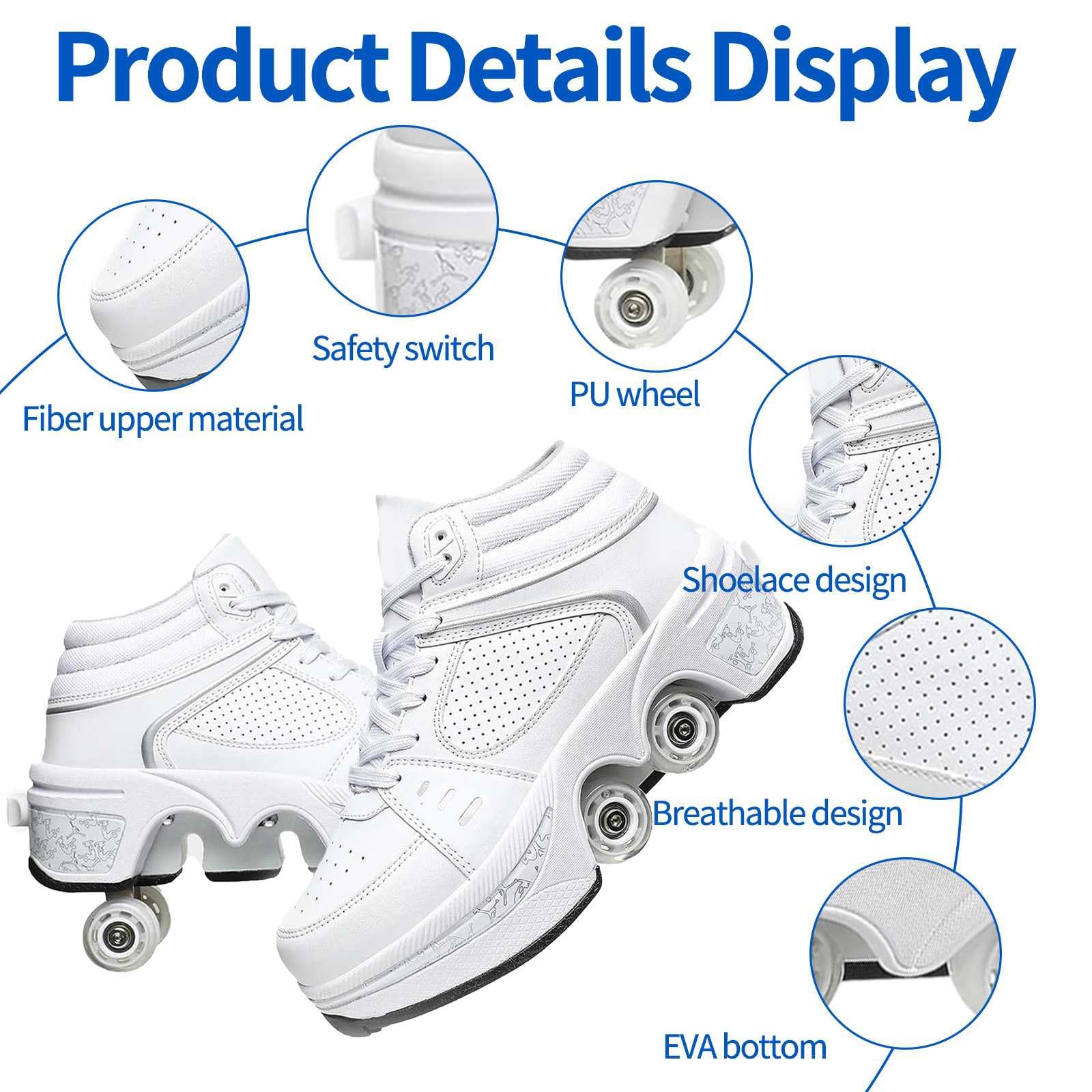 Chaussures à roulettes pour garçons et Filles Basket a Roulette Retractable Baskets Chaussures Qui se transforment en Roller avec 4 Roues pour Adolescents et Adultes