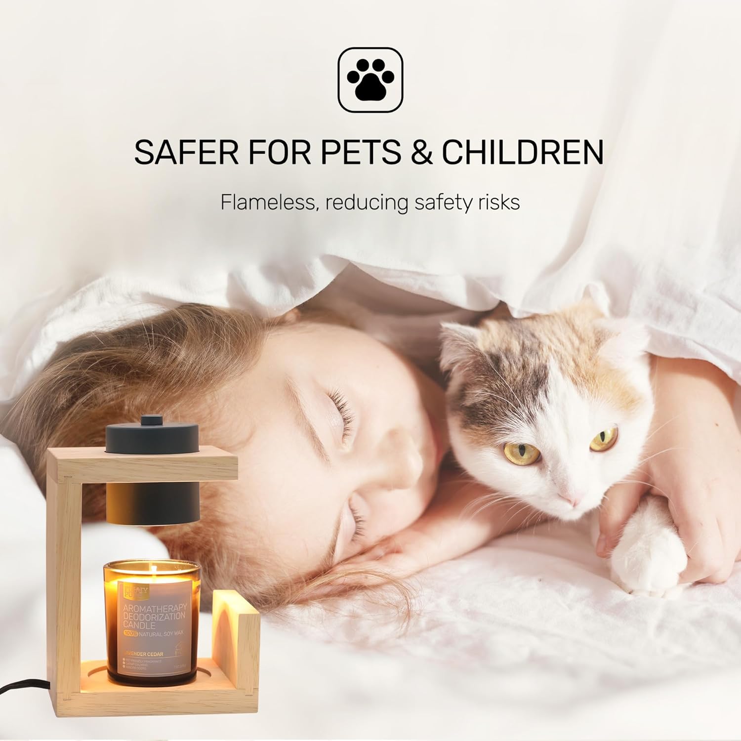 Candle Warmer Lamp with 2 Bulbs, Timer & Dimmer, Vintage Natural Wood Electric Wax Warmer Lamp, Compatible for Jar Candle